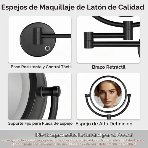 Vista 4 de GURUN - Espejo de maquillaje LED con cable para montaje en pared