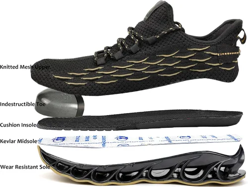 Vista 3 de Zapatos de trabajo ligeros para hombre, zapatos indestructibles con punta de acero, zapatos de seguridad de malla transpirable a la moda, zapatos