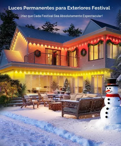 Vista 2 de Luces permanentes para exteriores de 200 pies para casa, luces LED RGB inteligentes 2025 con control remoto de aplicación, IP67 impermeable, aleros