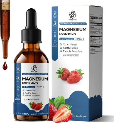 Vista 10 de Gotas de glicinato de magnesio líquido para apoyo al sueño y calma nocturna, gotas de magnesio con manzanilla, ashwagandha, L-teanina y GABA