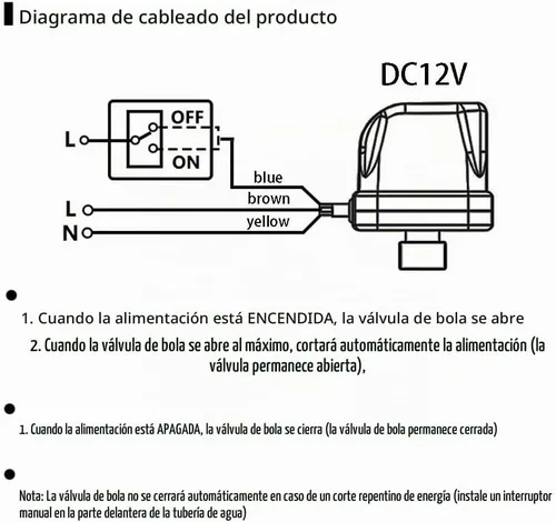 Vista 2 de Válvula de bola motorizada, válvula de bola eléctrica de latón DN20 de 3/4", válvula de agua de 3 cables DC12V/24V con puerto estándar