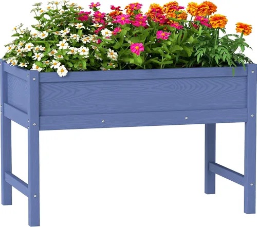 Vista 19 de Cama de jardín elevada con orificio de drenaje, impermeable, pequeña maceta elevada de polietileno de alta densidad con patas, estable y duradera