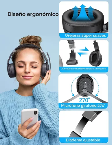 Vista 3 de TECKNET Auriculares Bluetooth para Camioneros, Auriculares Inalámbricos de Una y Dos Orejas con Micrófono para Trabajo con Cancelación de Ruido, 50