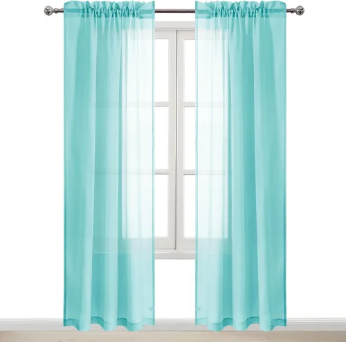 Vista 146 de DWCN Cortinas Transparentes Aqua de Voile Semitransparente con Bolsillo para Barra para Dormitorio y Sala de Estar, 36 x 36 pulgadas de Largo, Juego