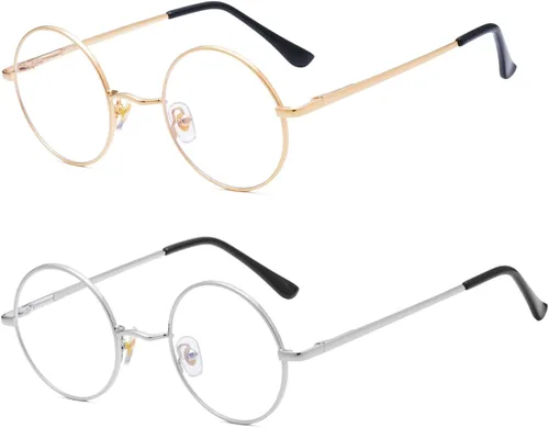 Vista 10 de AZorb Lentes de bloqueo de luz azul para mujeres y hombres, lentes redondos retro con marco de metal