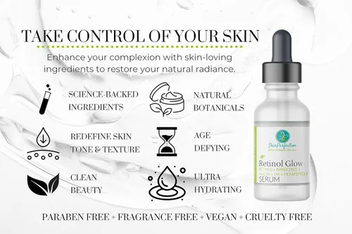 Vista 4 de Skin Perfection Retinol Glow Serum Anti-envejecimiento Cara Cuello Decollete Crema Renovadora Rejuvenecimiento Péptido Argireline Bakuchiol