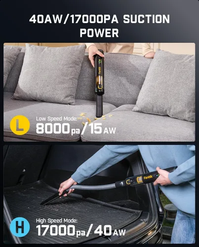Vista 4 de Fanttik Slim V10 Mate - Aspiradora inalámbrica para automóvil, mini aspiradora portátil 4 en 1, potencia de succión de 17000 pa, pantalla