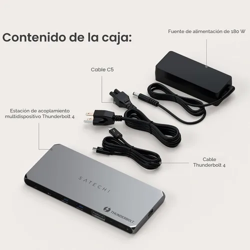 Vista 6 de Satechi Dock Thunderbolt 4 Carga de 100W, Monitor Dual HDMI 4K/60Hz, Transferencia de Datos 40Gbps, 2 USB-A 3.2, Ethernet, Dock Thunderbolt 4