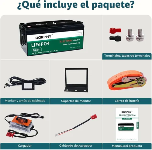 Vista 7 de Kit de conversión de batería de litio para carrito de golf de 48 V, con monitor táctil y cargador, 200 A BMS