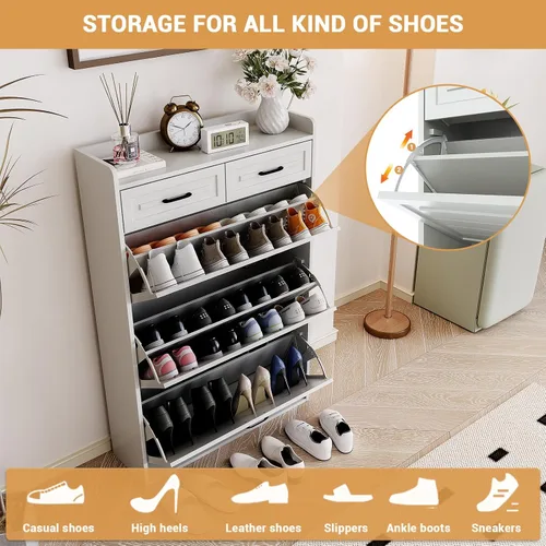 Vista 7 de GarveeHome Armario de almacenamiento de zapatos con 3 cajones abatibles y 2 cajones, armario de zapatos oculto de madera para entrada, armario
