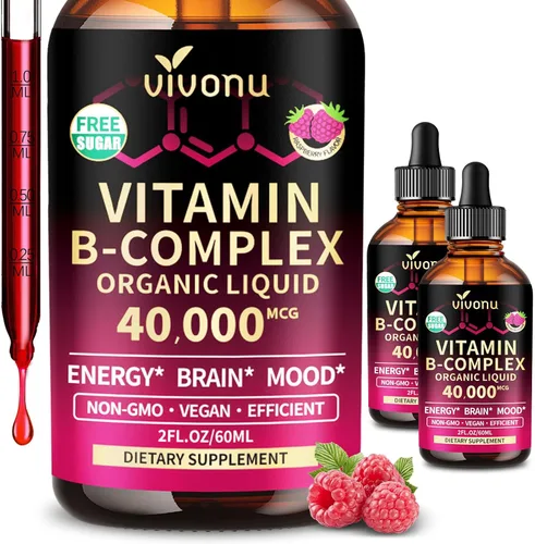 Vista 12 de VivoNu Gotas líquidas de complejo de vitamina B, vitamina B12 metilada de 6000 mcg, B1, B6, B3, B5, B2, folato, biotina con vitamina C D A E