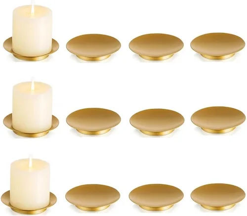 Vista 11 de Portavelas de pilar de hierro Inweder: bandeja y placa de vela negra de 4.25" Pedestal Stand for 3 Wick Jar Candles Tealight Gothtic Decor for