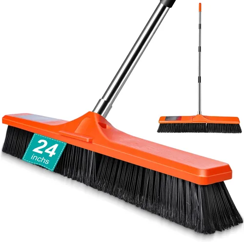 Vista 11 de MASTERTOP 24" Heavy Duty Push Broom with Ultra-Sturdy Adjustable Handle, 6-Layer Stiff Bristles Garden Yard Broom, Outdoor Sweeping Brush for