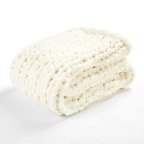Vista 6 de Lush Decor Hygge - Manta o manta de felpilla de punto grueso, ultra suave y acogedora, 72 x 40 pulgadas, marfil