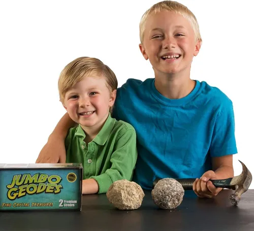 Vista 6 de Abre 2 geodas grandes – Abre tu propia geoda grande con cristales, kit de ciencias de la Tierra para niños para aprender geología, regalos