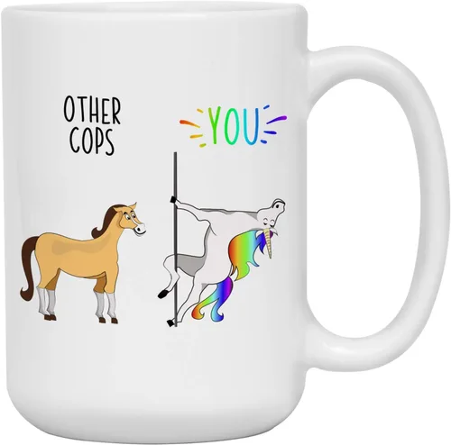 Vista 5 de Ransalex Funny Cop Gifts - Taza de café con diseño de unicornio contra caballo, idea de regalo de oficial de policía, agradecimiento de graduación