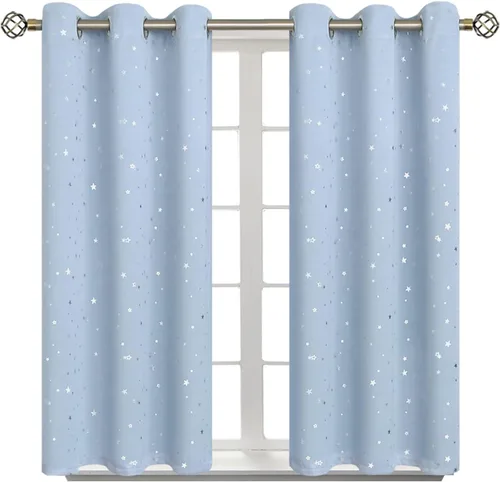 Vista 16 de BGment Cortinas opacas para dormitorio infantil, con aislamiento térmico, con ojales, estampado de estrellas plateadas, cortinas para oscurecer