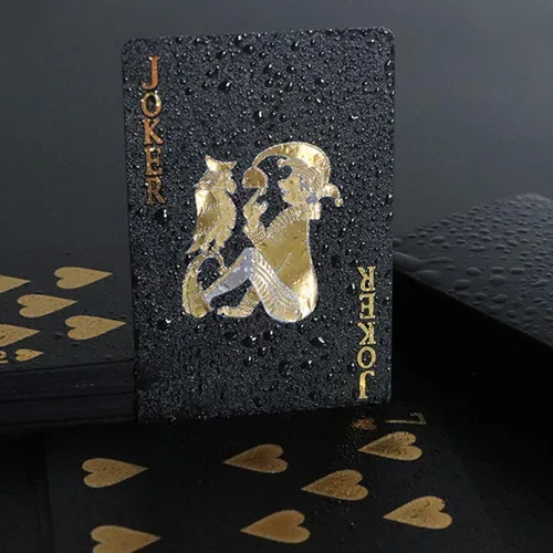 Vista 5 de Naipes - Juegos de cartas impermeables para familias - Juegos de cartas de casino vintage con temática de cartas para adultos (negro)