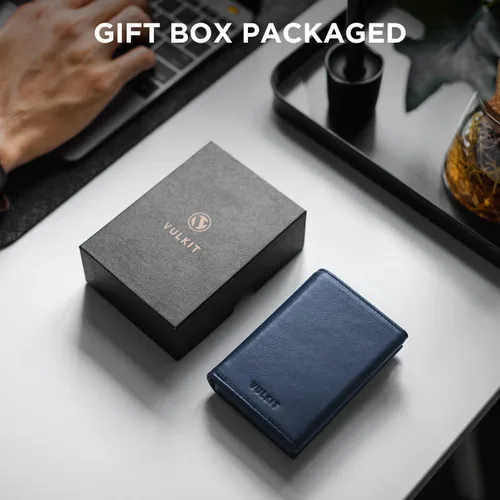 Vista 6 de VULKIT Cartera con bolsillo para monedas, cierre magnético, con ventana de identificación, billetera de cuero para efectivo y tarjetas de crédito