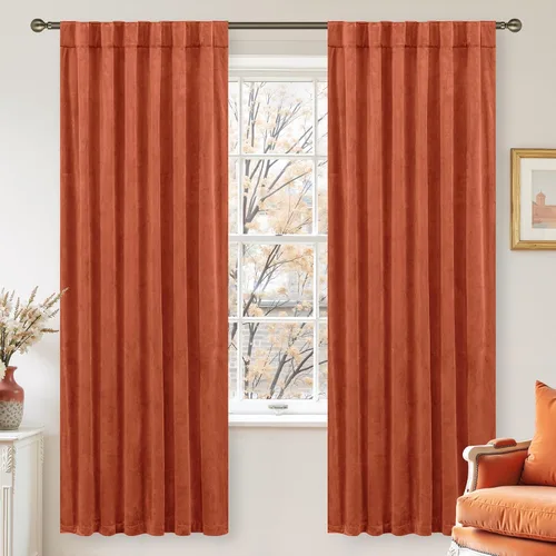 Vista 21 de LAMIT - Paneles de terciopelo beige para sala de estar de 72 pulgadas de largo, elegantes cortinas aisladas térmicamente e insonorizadas