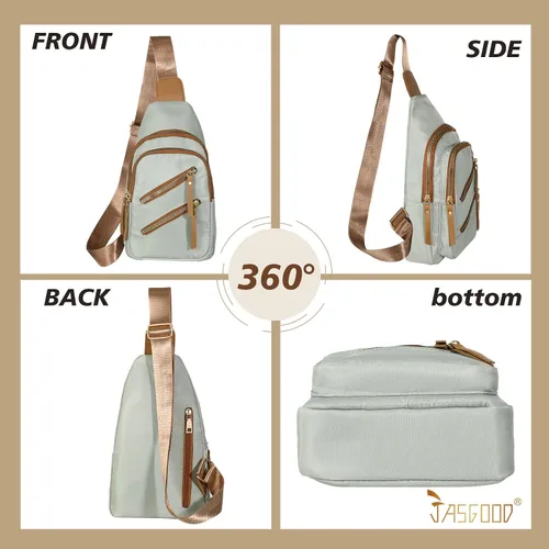 Vista 6 de JASGOOD Mochila bandolera pequeña para mujer, cangurera, cangurera, bolsa de hombro para viajes, D-light Verde