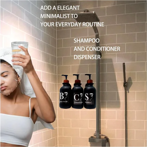 Vista 5 de Dispensador de champú, dispensador de champú negro montado en la pared para ducha, dispensadores de champú y acondicionador de 17 onzas, botellas