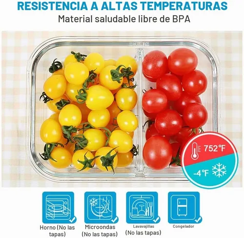 Vista 4 de DAS TRUST Paquete de 3 recipientes de vidrio para almacenamiento de alimentos, 2 compartimentos, recipientes de vidrio para preparación de comidas