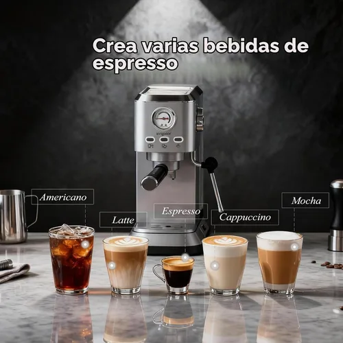 Vista 7 de Máquina de café expreso de 20 bares, cafetera compacta con espumador de leche, cafetera espresso con tanque de agua extraíble de 50 onzas