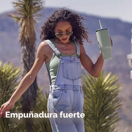 Vista 7 de Hydro Flask Vaso de Viaje con Asa, Tapa y Pajita - Acero Inoxidable Aislado en 24 Oz Aloe