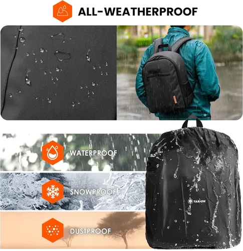 Vista 5 de TARION Mochila para cámara pequeña – Estuche profesional para fotografía DSLR con compartimento para laptop de 13 pulgadas y cubierta impermeable