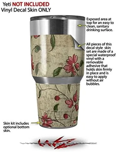 Vista 2 de Vinilo Wrap para Yeti Rambler vaso – 30 oz Flores y Bayas Rojo Por wraptorskinz