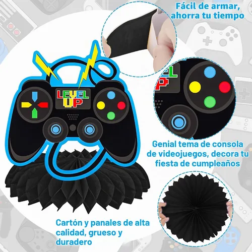 Vista 3 de Centros de mesa de panal para videojuegos, 12 piezas, centros de mesa de fiesta de juegos, decoración de cumpleaños, decoración de mesa temática