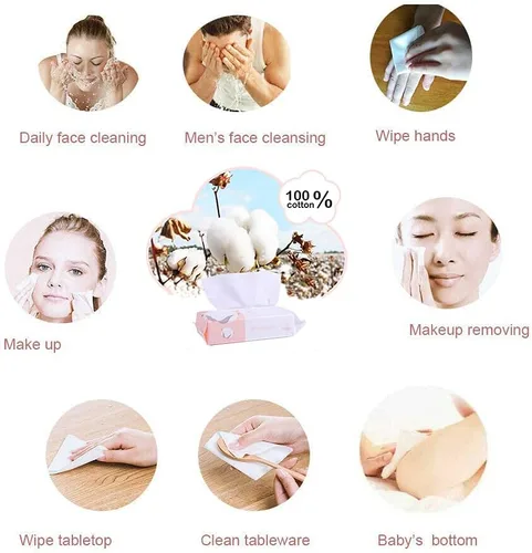 Vista 4 de Careboree Toallitas secas desechables de algodón, facial, extragruesas, para remover maquillaje, Blanco - 3 recambios Lint-Free Makeup Remover
