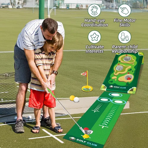 Vista 5 de Liberry Conjunto de golf para niños de 3, 4, 5, 6 años, para niños y niñas, juego de palos de golf retráctiles para niños pequeños con alfombrilla