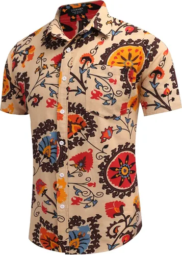 Vista 3 de COOFANDY - Camisa de lino de manga corta con botones estilo informal para hombre, para la playa