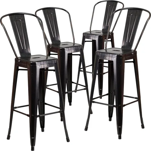 Vista 13 de Taburete Flash Furniture de bar, hecho de metal para interior y exterior, Metal, Negro