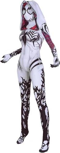 Vista 2 de uywxqae Disfraz de Gwen Stacy para mujer, overol blanco de Gwenom, traje de araña para mujer