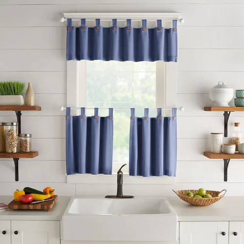 Vista 2 de Tucker - Cenefa de cocina con botón sólido, color azul, 60 pulgadas de ancho x 15 pulgadas de largo