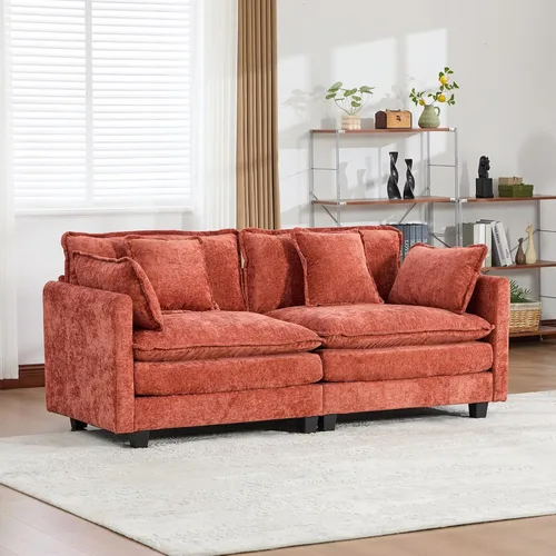 Vista 298 de Sofá seccional modular verde de 111.5", sofás seccionales grandes de 3 plazas para sala de estar, sofá nube oversized de tela chenille con otomana