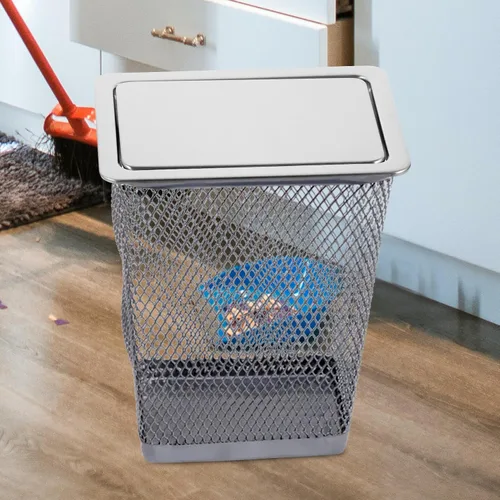 Vista 8 de Zerodeko Tapa de cubo de basura de acero inoxidable para encimera, tapa de cubo de basura de cocina plateada