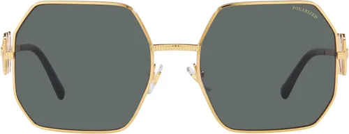 Vista 3 de Versace Gafas de sol para mujer, marco dorado, lentes polares gris oscuro, 2.283in