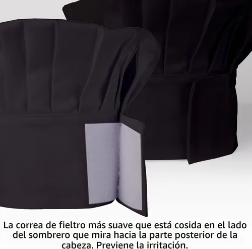 Vista 2 de Conjunto de delantal y sombrero de chef, sombrero de chef con cinta Negro