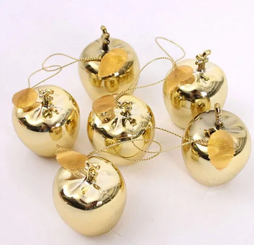 Vista 3 de Vpang 12 colgantes de árbol de Navidad, adornos colgantes de manzana, adornos para festivales, fiestas, adornos de boda (dorado)