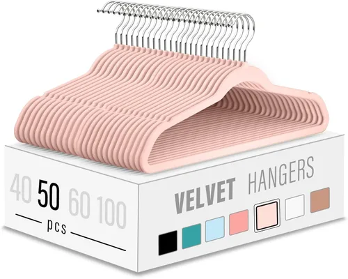 Vista 9 de Perchas de Terciopelo para Ropa (Paquete de 50) Resistentes y Duraderas Perchas para Trajes Perchas de Colores Vibrantes Ligeras que Ahorran Espacio