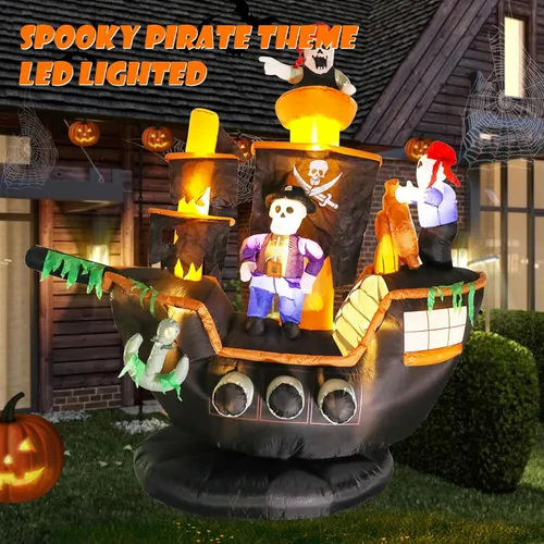 Vista 2 de Vigdur - Inflables de Halloween para decoración al aire libre, barco pirata gigante de 7 pies