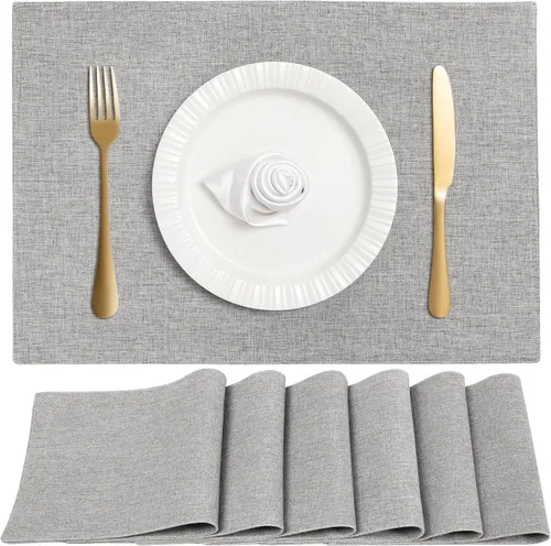 Vista 8 de Juego de 6 manteles individuales de tela de lino de doble capa, tejido de algodón, para decoración de mesa de cocina, casa de campo, resistentes al