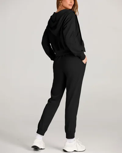 Vista 5 de Amkoyam Conjunto de dos piezas para mujer, de manga larga, con cremallera, sudadera con capucha y pantalones largos