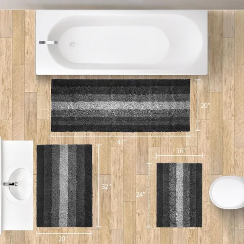 Vista 7 de Gibelle Alfombras de baño negras, alfombra de baño de chenilla de lujo, alfombra pequeña antideslizante para ducha y alfombras de piso para baño
