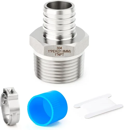 Vista 12 de 5 accesorios Pex de acero inoxidable 304, 1/2 pulgada Pex x 1/2 pulgada NPT hembra, 1/2 pulgadas Pex montaje con 5 abrazaderas de manguera