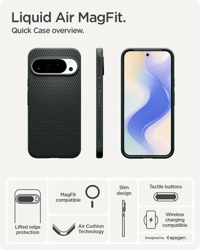 Vista 3 de Spigen Funda para Pixel 10/10 Pro, Liquid Air MagFit (2025) [diseñada para Pixelsnap, compatible con accesorios MagSafe] - Verde abismo Compatible